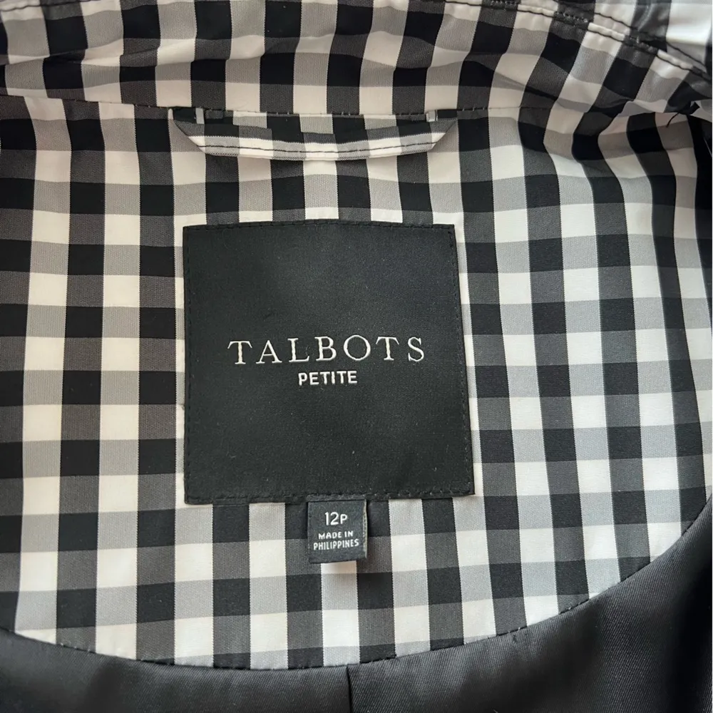 Women’s Talbots Petite Black & White Gingham Belted Mac Coat Like New sz 12P - Image 5
