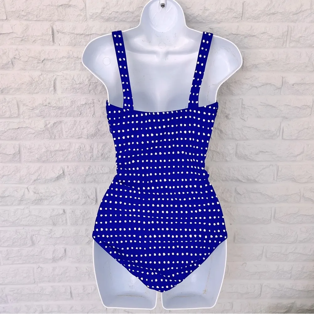 Moontide Blue and White Polka Dot Retro One Piece Bathing Suit, Size 12 - Image 3