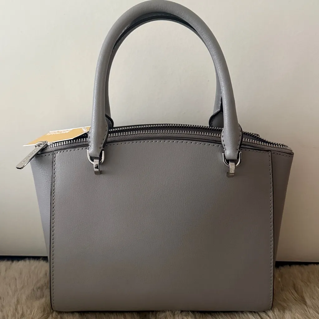 NWT Michael Kors Gray Leather Silver Studded Satchel - Image 4