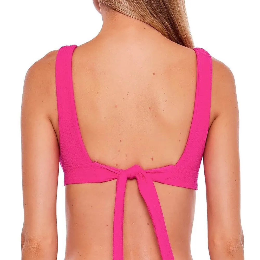 BECCA by Rebecca Virtue Pucker Up Textured Tie-Back Bikini Top Cosmo Pink S NWT - Image 4