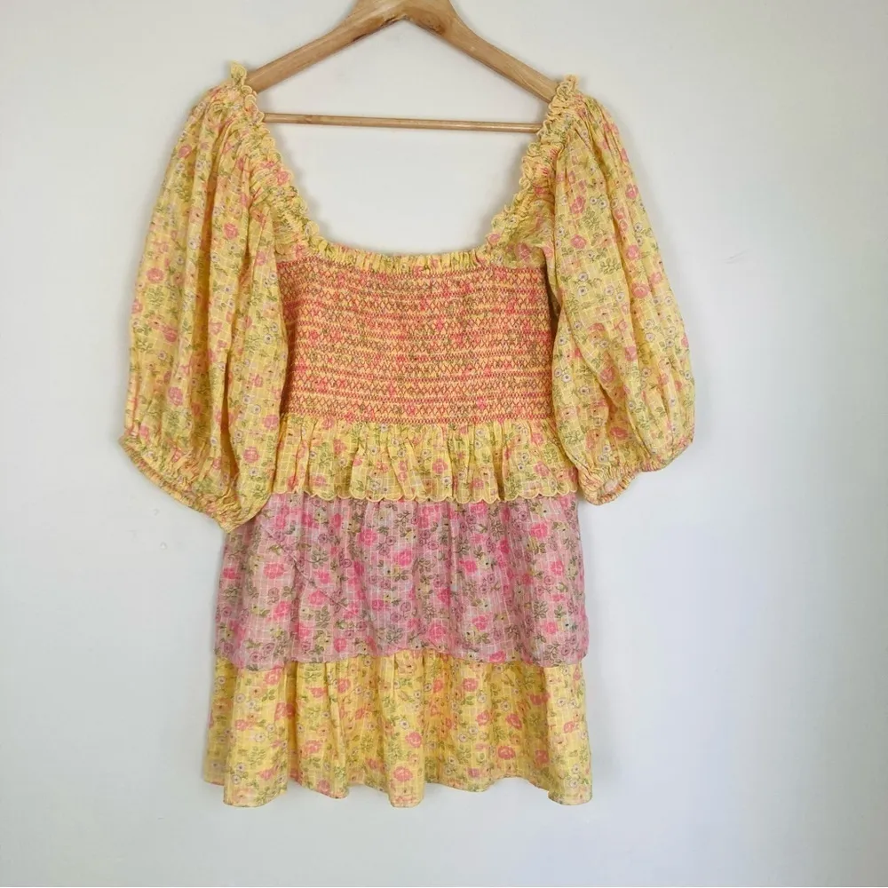 Love Shack Fancy Yellow Orange and Pink Shaw mini dress. Size Small. - Image 7