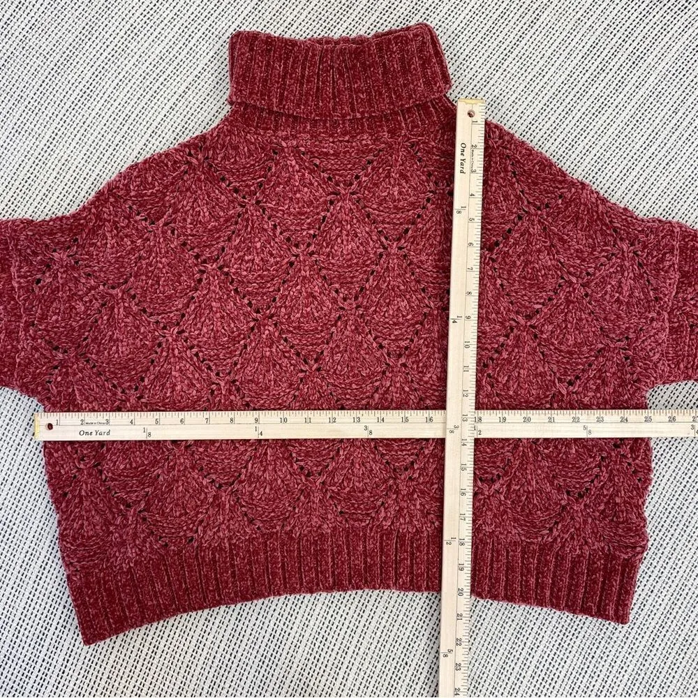 POL Chenille Chunky Knit Turtleneck Crop Pullover Maroon Red Medium‎ - Image 12