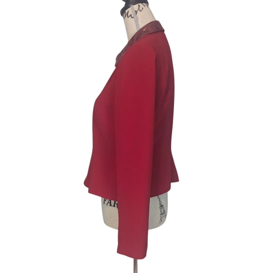 90s Vintage Donna Morgan Zip Blazer Red with Animal Print Size 10 P - Image 3