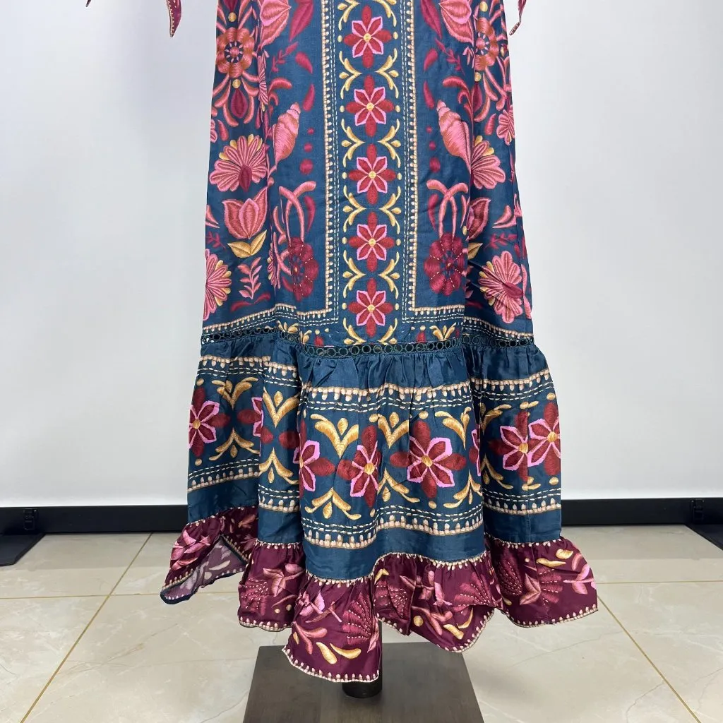 NWOT Farm Rio Floral Beads Tie Printed Tunic Ruffles Maxi Dress Size XS - Image 10