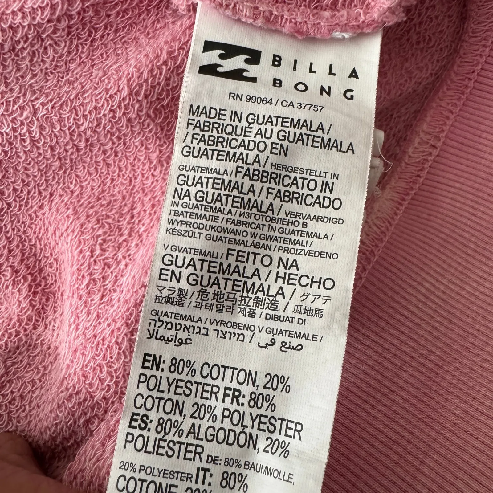 Billabong Pink Peace Love Graphic Sweatshirt Distressed Women's Size L - Image 4