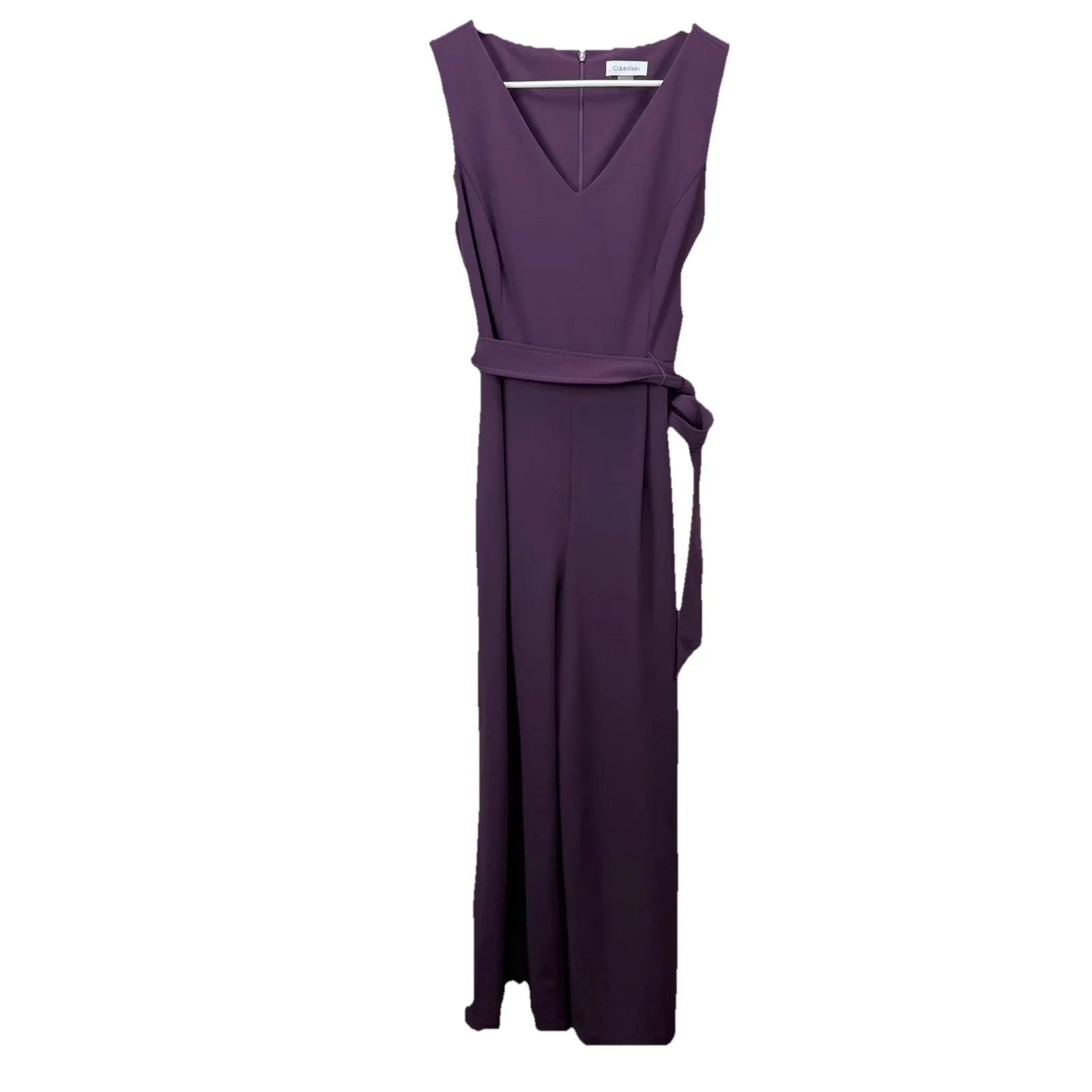 Calvin Klein Dark Purple Sleeveless V Neck‎ Wide Leg Crop Pocket Jumpsuit Size 8 - Image 5