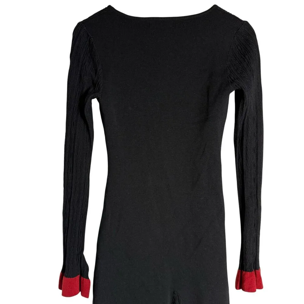 Esteban Cortazar Black Red Square Neck Knit Midi Long Sleeve Sweater Dress Sz M Size M - Image 8