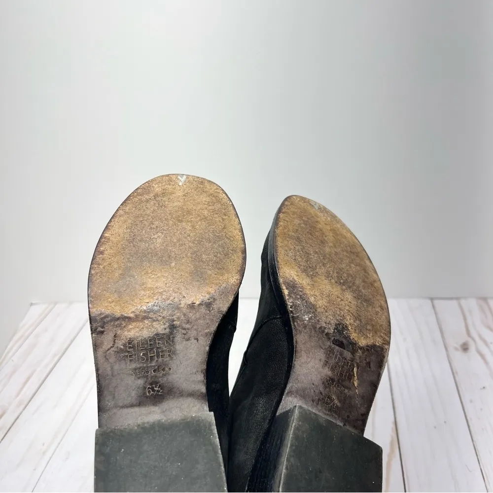 Eileen Fisher Black Leather Ankle Boots Size 6.5 - Image 3