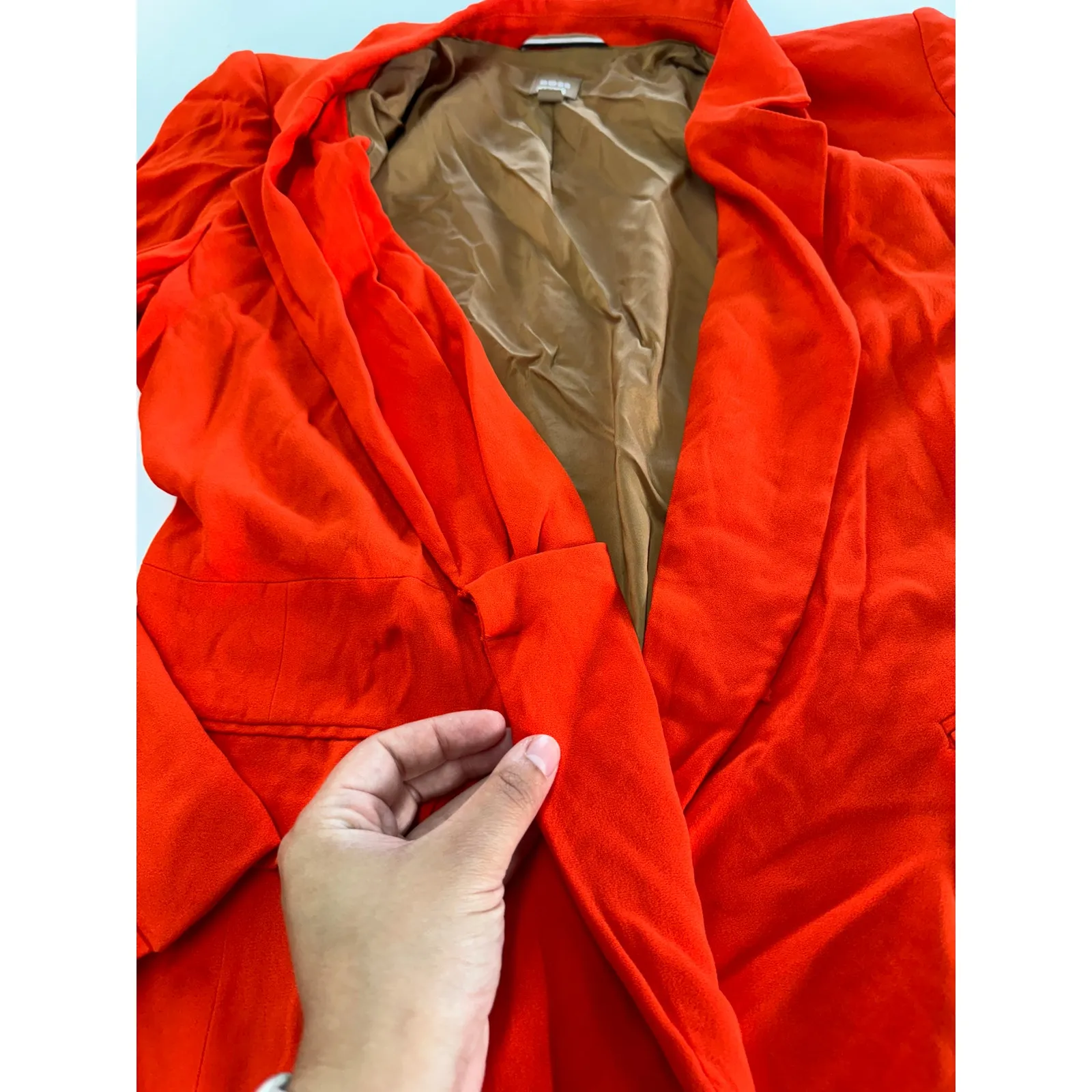 Hugo Boss Blazer Womens 4 Solid Orange Jawana Wrap‎ Jacket V Neck Crepe - Image 11