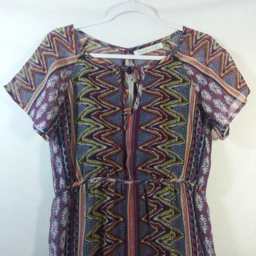 Patrons Of Peace Boho Multi Color Geometric Maxi Dress Size XS - Image 3