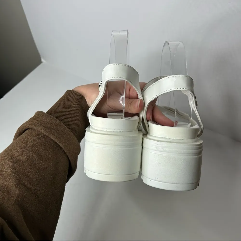 New Faux Leather Chunky white Platform Sandals 8 Ankle crossover Strap - Image 5