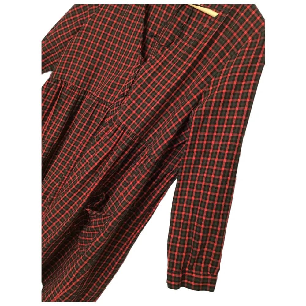 Zara Women Over Sized Long Sleeve Christmas Plaid Pocket Red M - Image 4