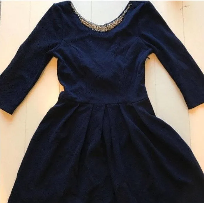 - Navy Embellished Bow Dress - Image 2