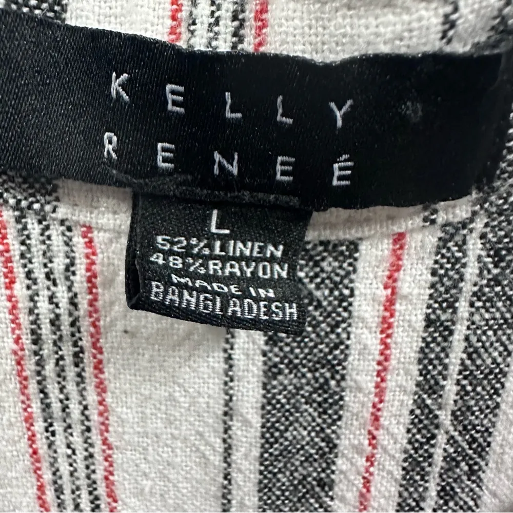 Kelly Renee Linen Rayon Blend Striped Button Up 4 Pocket Shorts Romper Womens L White Size L - Image 10