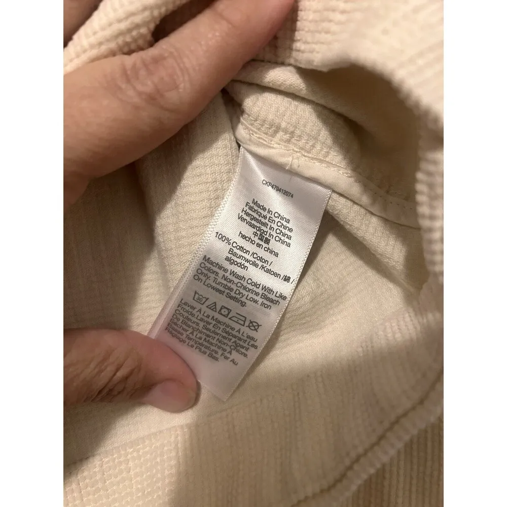 Madewell Women’s Cream Waffle Corded Relaxed Long Sleeve V Neck Top Size Small - Image 3