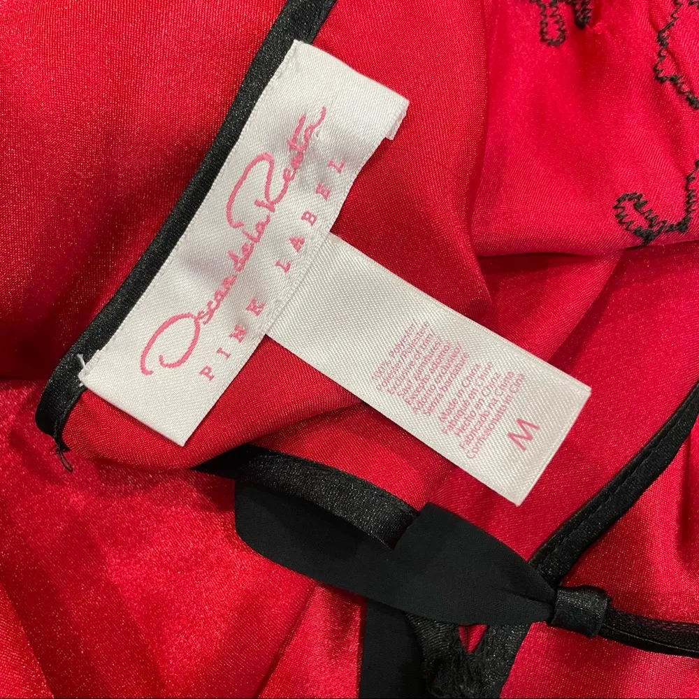 Oscar de la Renta Red Satin Maxi Slip Dress Sz Medium Lace Mesh Sexy - Image 7