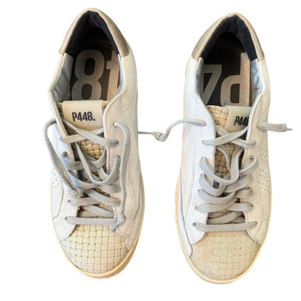 P448 John Kale/Bia White Leather Sneakers Women’s Size 38 US 7 Low Top - Image 2