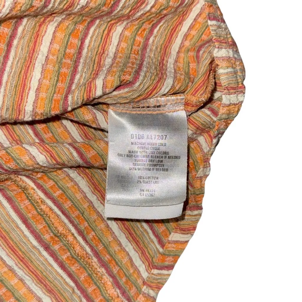 Columbia XCO Seersucker Stripe Button Up Shirt Sz S 3/4 Sleeve Orange Casual Top - Image 7