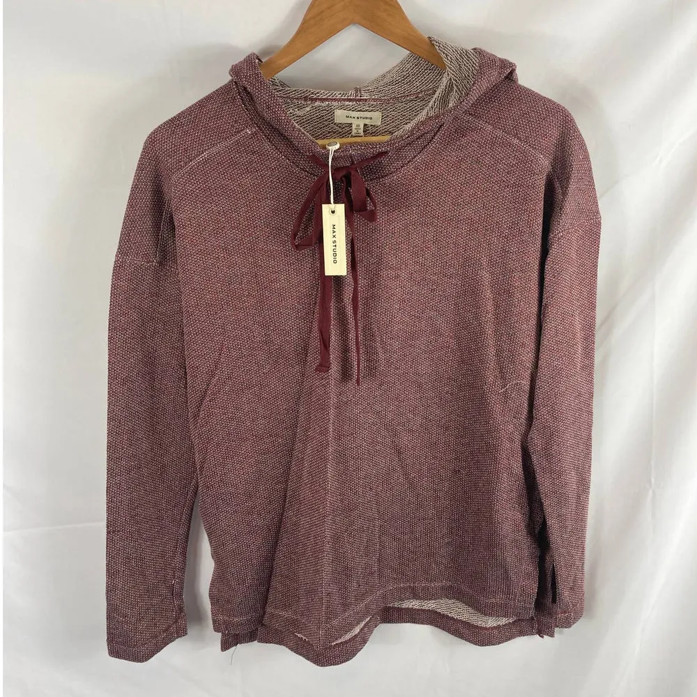 NWT MAX STUDIO Striped Hooded High/low Tunic In Burgn509 XS - Image 2