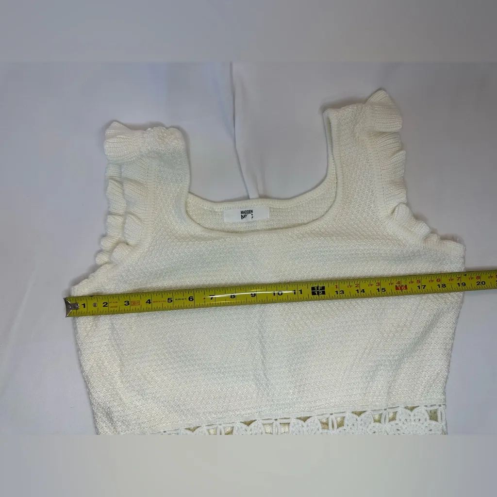 Madden NYC Cream Knit Tank Ruffles & Floral Crochet Trim XL - Image 5