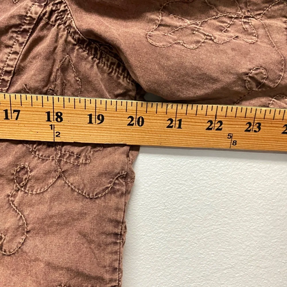 Cre8tions Single Embroidered Med Snap Button Down Top Western Country Academia Brown - Image 8