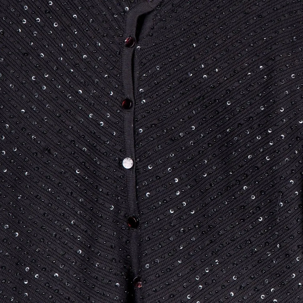 Whimsigoth Cardigan Sweater Petite L Black Bead Sequin Button Festival Goth Boho Size undefined - Image 3