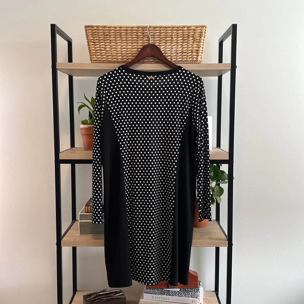 MICHAEL Michael Kors Polka Dot Sheath LS Knit Dress, L Black Size L - Image 5