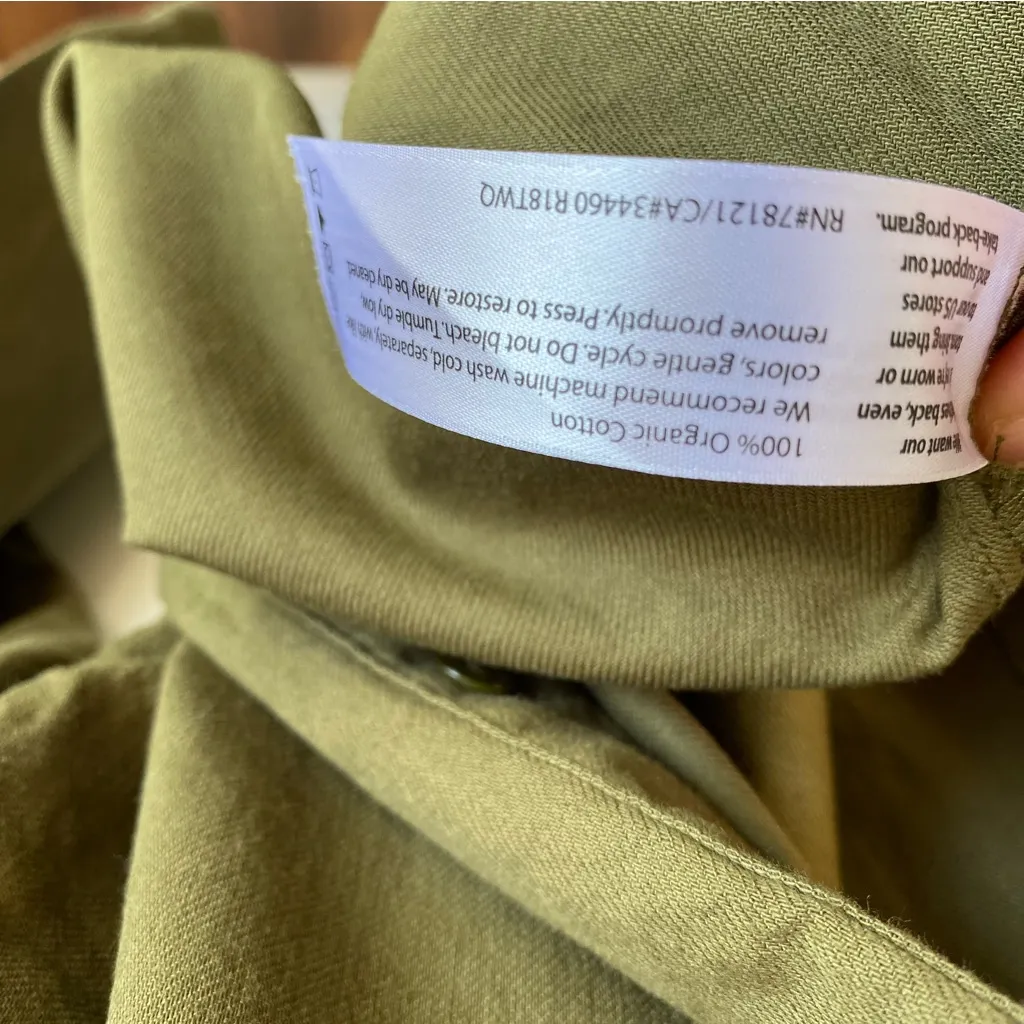 Eileen Fisher 100% Organic Cotton Tunic Length Button Down Olive Green Shirt - Image 3