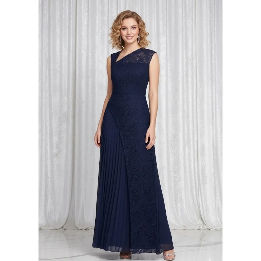 NWT Kay Unger Dianna Gown in Dark Midnight Blue Lace Overlay Maxi Dress 6 $368 - Image 2