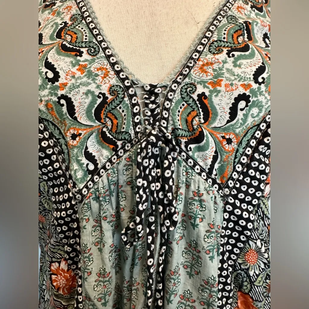 Anthropologie Astrid Boho Paisley Floral Tunic Dress Blue Green size Small - Image 7