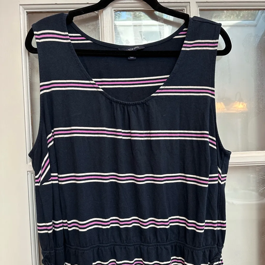 Lands’ End Nautical Coastal Striped Navy Sleeveless Maxi Dress Plus Size 2X - Image 2
