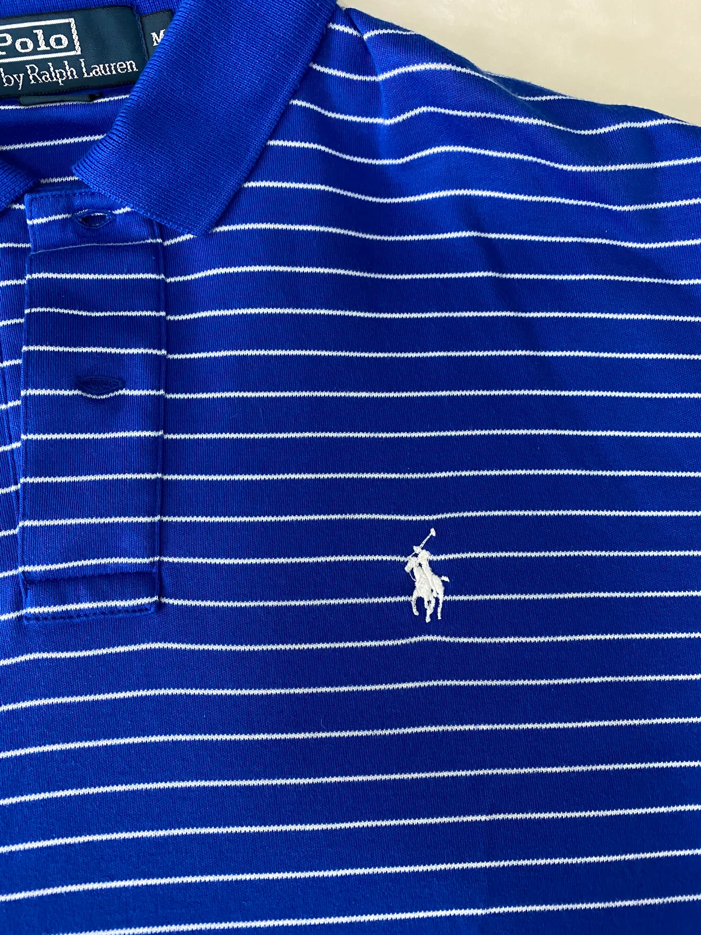 Blue & White Striped Polo Shirt - Image 5