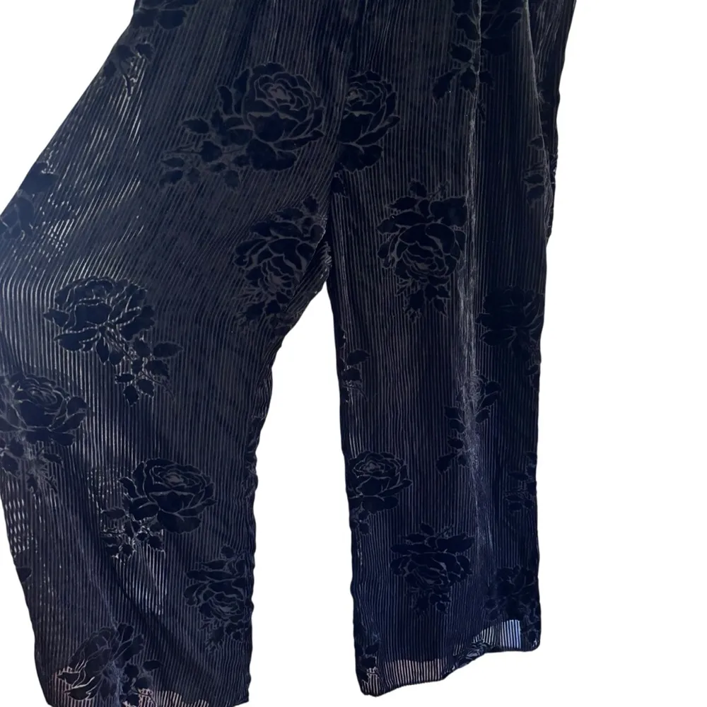 ANTHROPOLOGIE x MOULINETTE SOUERS Noir Velvet Burnout Jumpsuit Black Size 10 Blue - Image 11