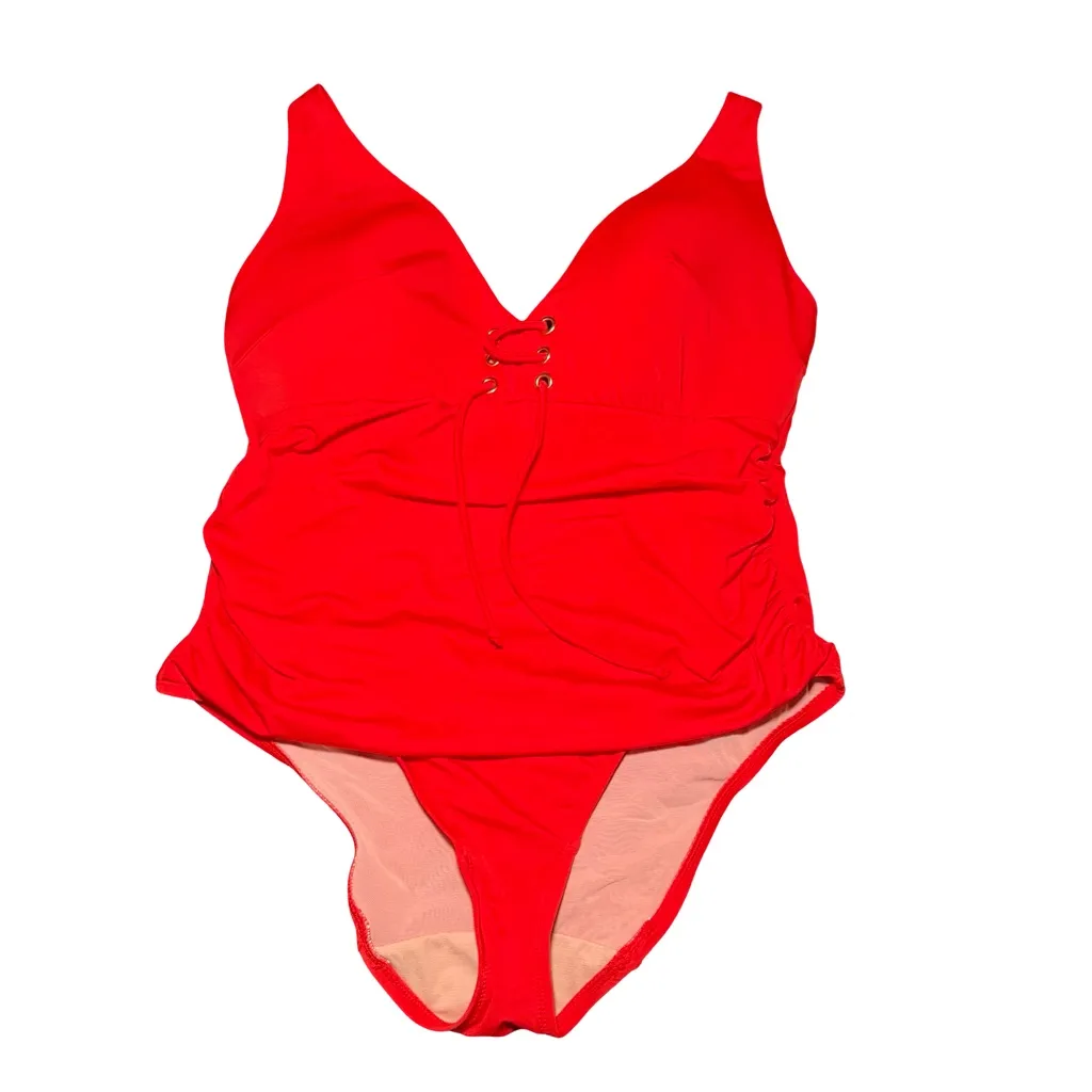 Cacique Red One Piece Swim Suit Size 12 grommet lace-up no wire - Image 4