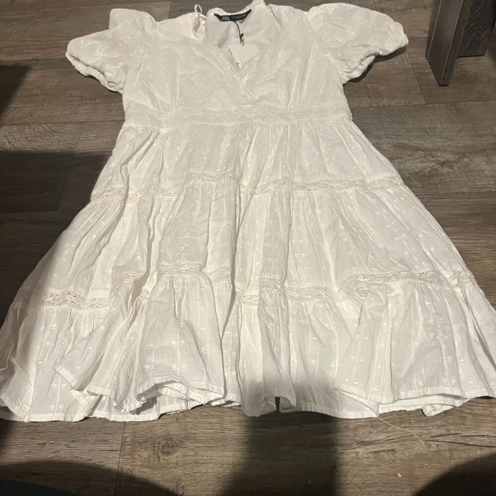 Zara dress mini boho embroidered openwork lace  eyelet summer sundress M - Image 12