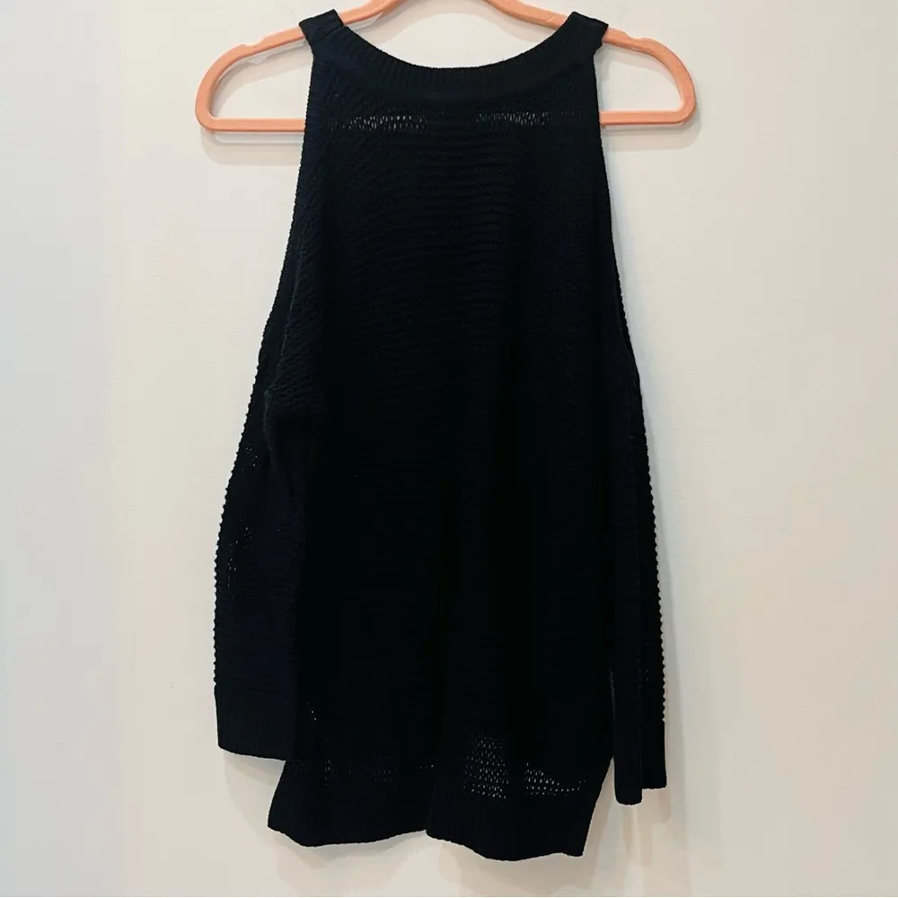 Express Sheer Cold Shoulder Sweater Top Sz XS Open Knit black - Image 4