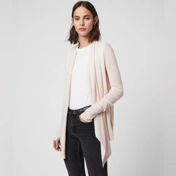 AllSaints Drina Ribbed Asymmetrical Zipper Shoulder Merino Wool Cardigan. - Image 10