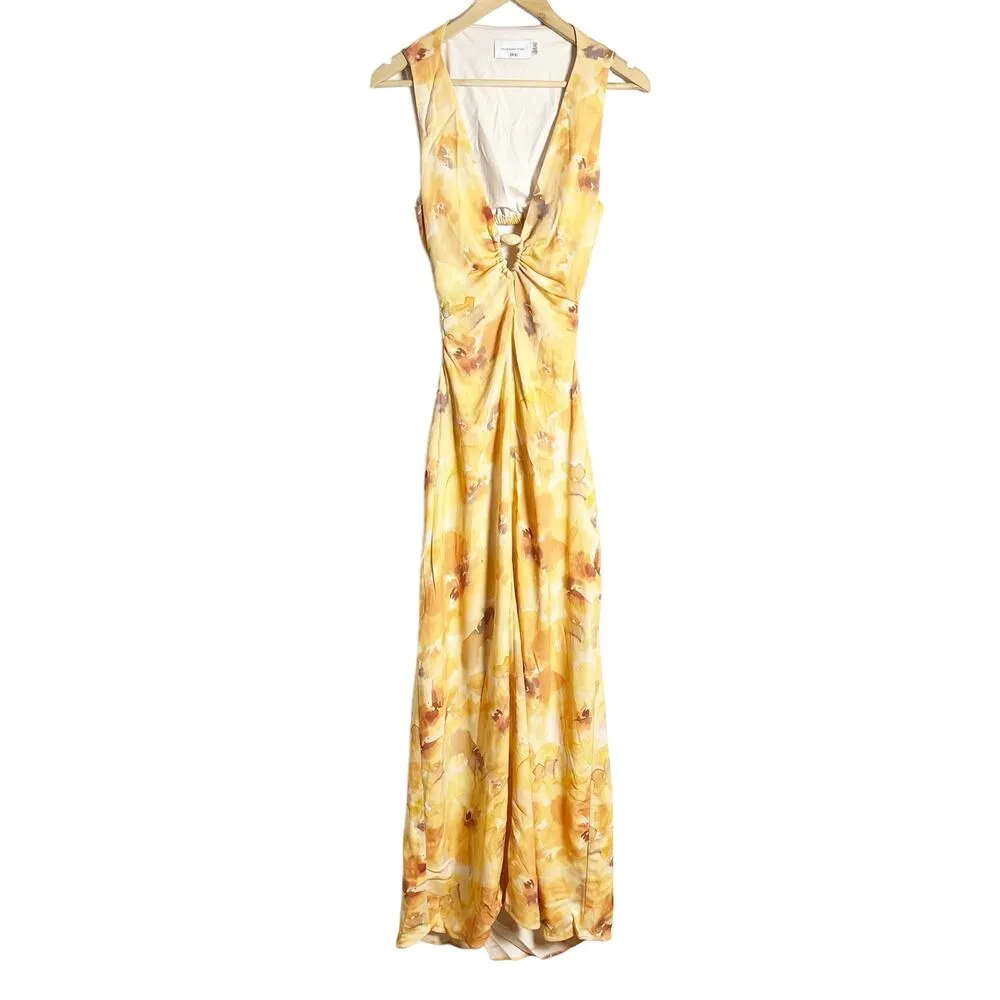 Significant Other Libby Cream Floral Plunge Neck Sleeveless Slip Maxi Dress Sz 8 Orange - Image 5