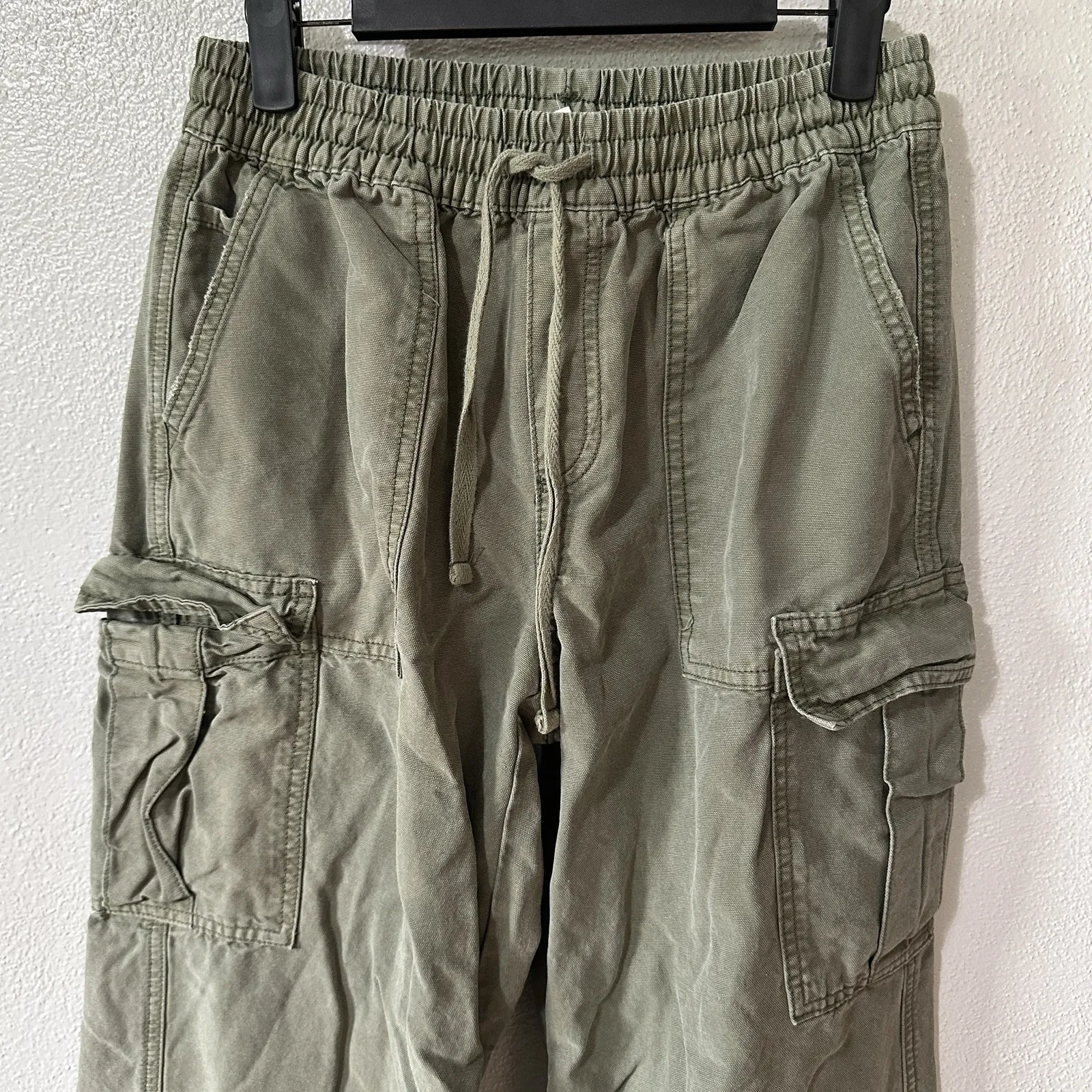 Aerie Pants Size XS Green Baggy Cargo Twill‎ Elastic Drawstring Waist Skater - Image 2