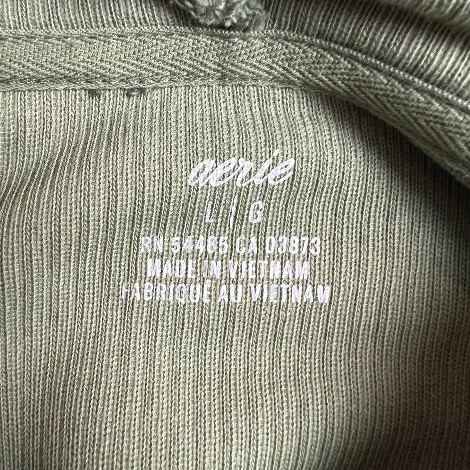 Aerie Hoodie Sweatshirt Womens Large Green Ribbed Cropped Corded 100% Cotton L‎ - Image 9