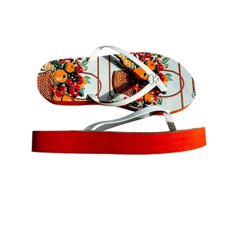 NEW Tory Burch 6 Flatform Flip Flop White Cloud FruitBasket Orange Rubber Sandal - Image 4