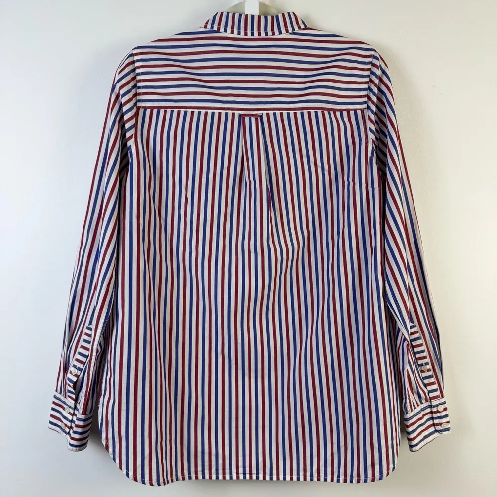 J. Crew Stripe Boy Button Up Down Front Shirt Blue Red Trifecta 10 Classic - Image 9