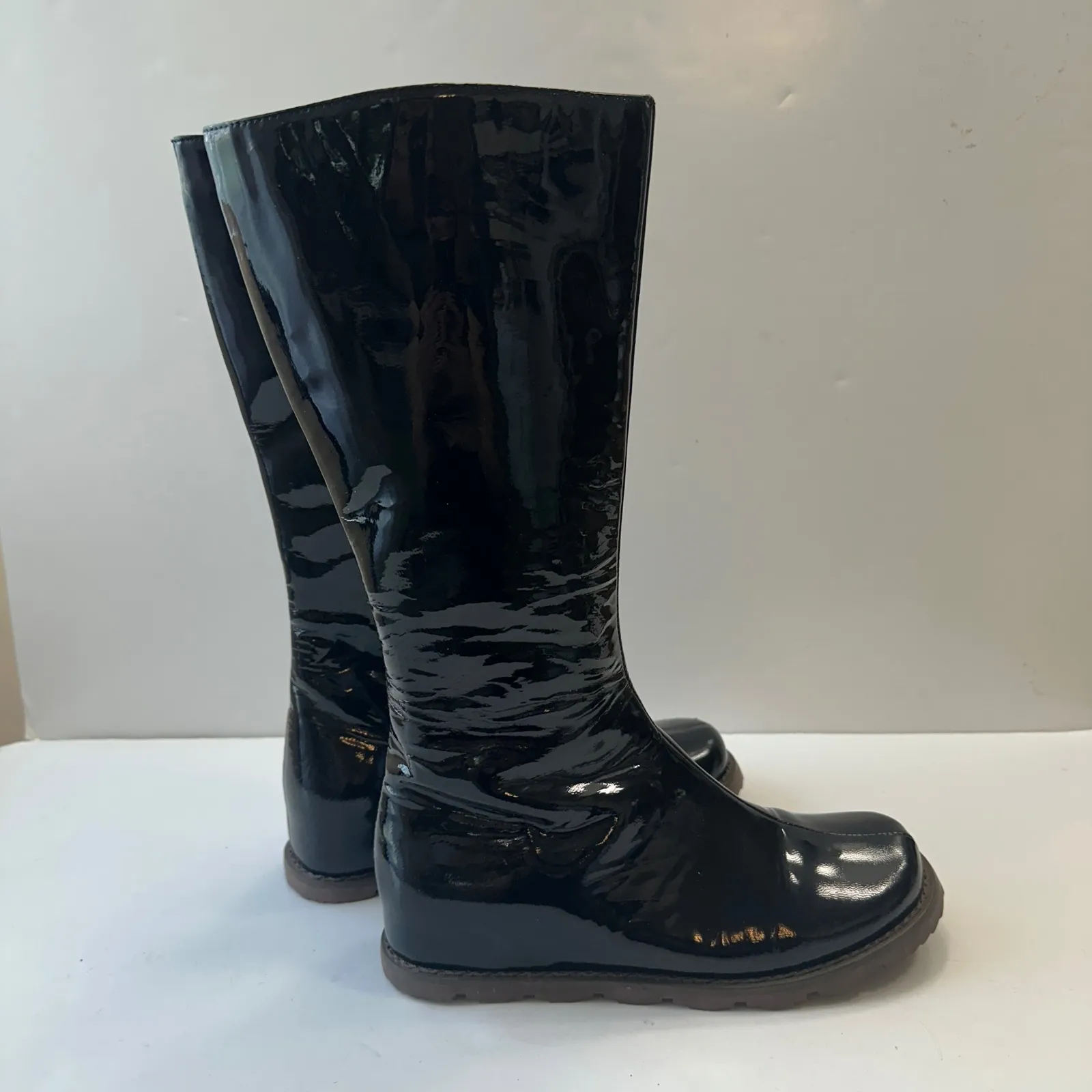 Patrizia‎ Ancaldi Tall Boots Lug Sole Black Patent Leather Boots Womens 38 Italy Size 8 - Image 3