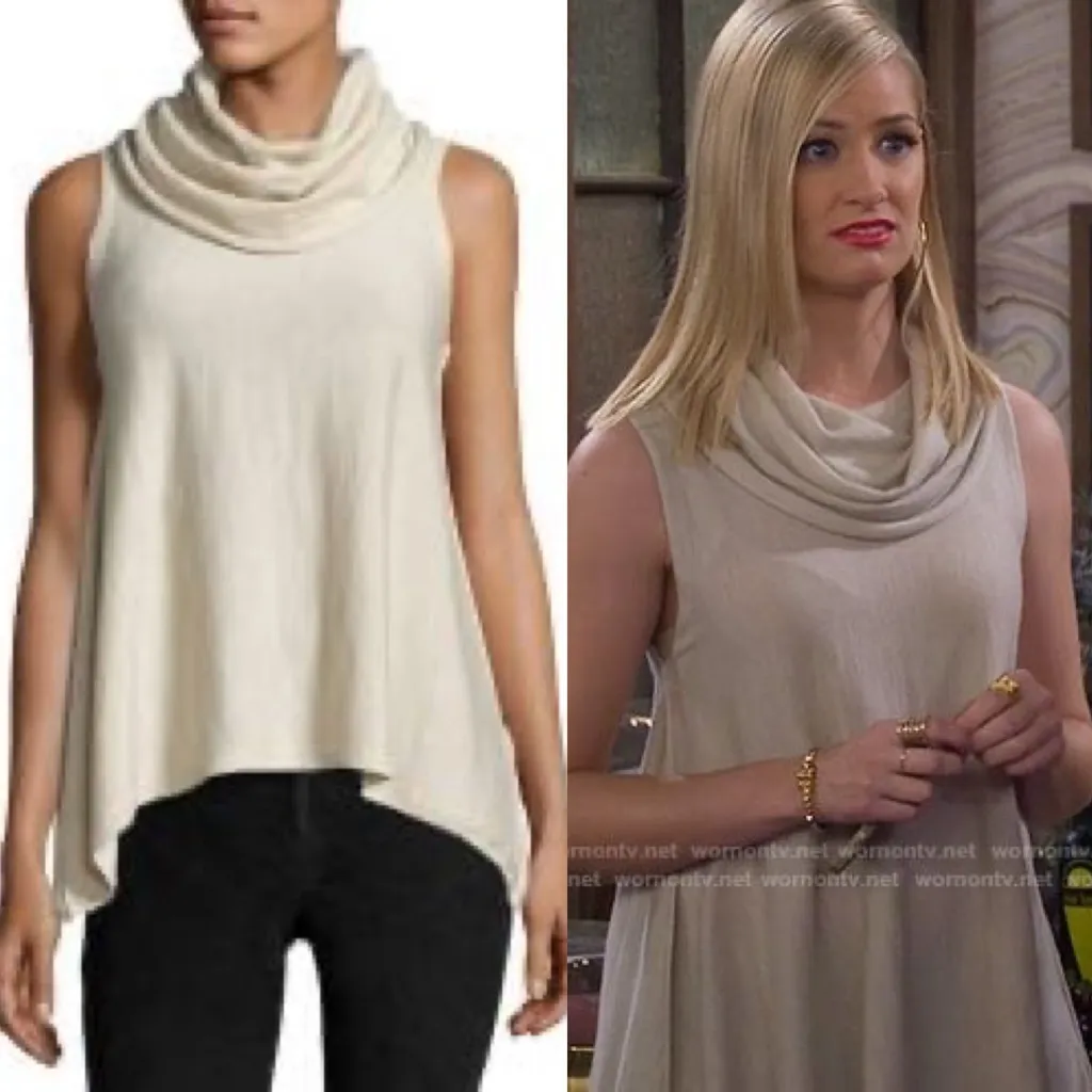 Alice + Olivia Sharry Tan Cashmere Wool Blend Sleeveless Cowl Neck Sweater S - Image 2