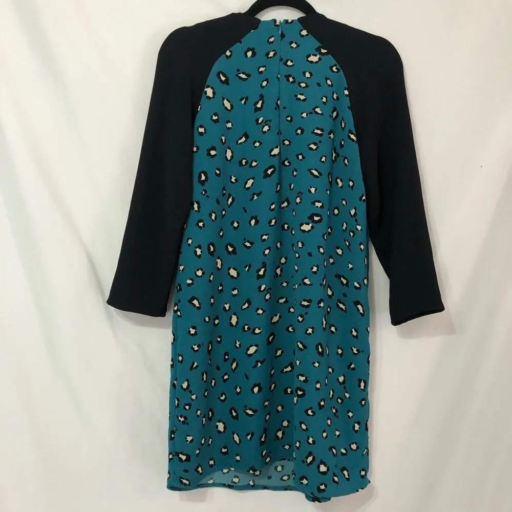 Zara Trafaluc Blue Leopard Print Sheath Dress Womens S Mini Long Sleeve Casual - Image 4