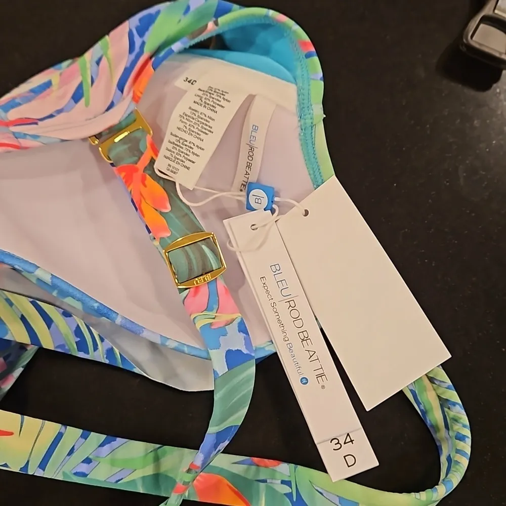 💕BLEU ROD BEATTIE💕 Tropical Flight Tie Front Underwire Bra Top Floral 34D NWT - Image 10