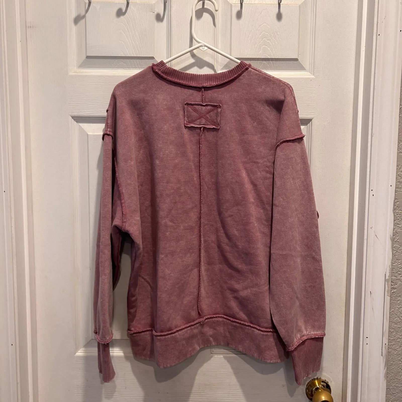 ZENANA Mineral Acid Washed Pink Exosed Seam Pullover Sweatshirt Women's Size M - Image 6