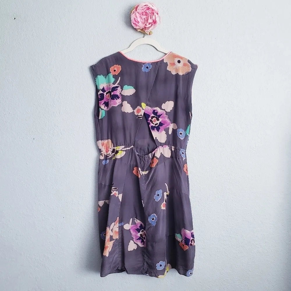 Rebecca Taylor Gray Floral Sleeveless Silk Dress - Image 7