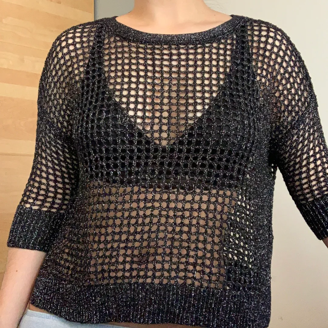 Metallic Open Knit Boxy Raglan Sweater - Image 2