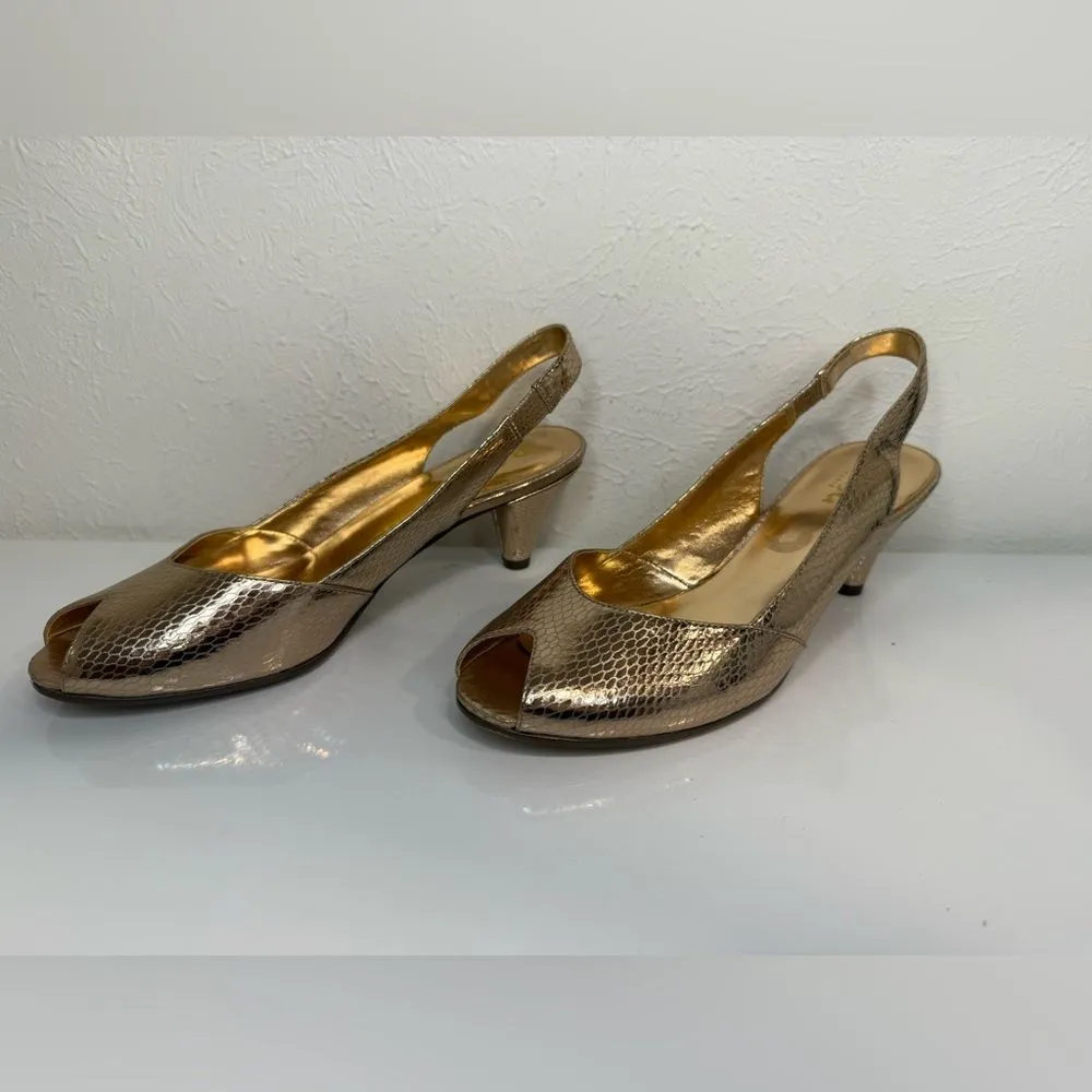 BCBG Paris Gold Textured Snakeskin Slingback Heels 7.5 GUC - Image 2